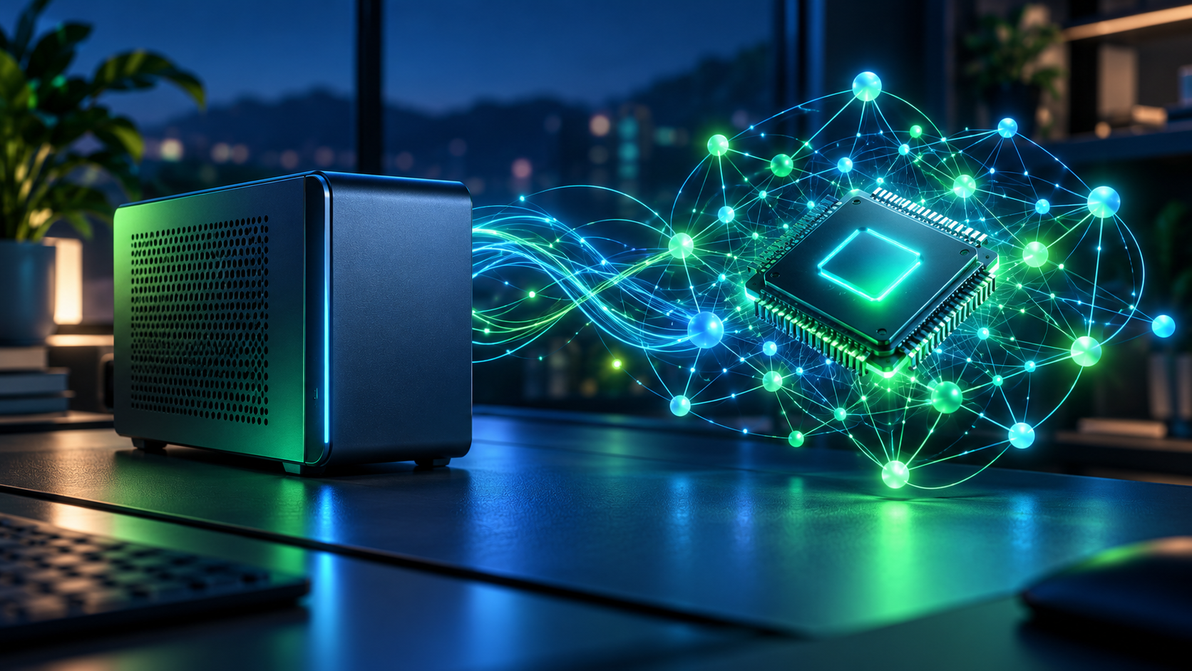 Conceptual illustration of compact local AI hardware
