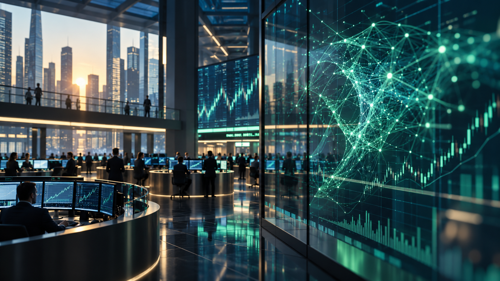 Conceptual illustration of AI and financial markets