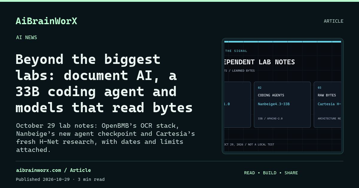 Beyond the biggest labs: document AI, a 33B coding agent and models that read bytes — share card