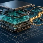 Exploded chip layers reveal a path under inspection.