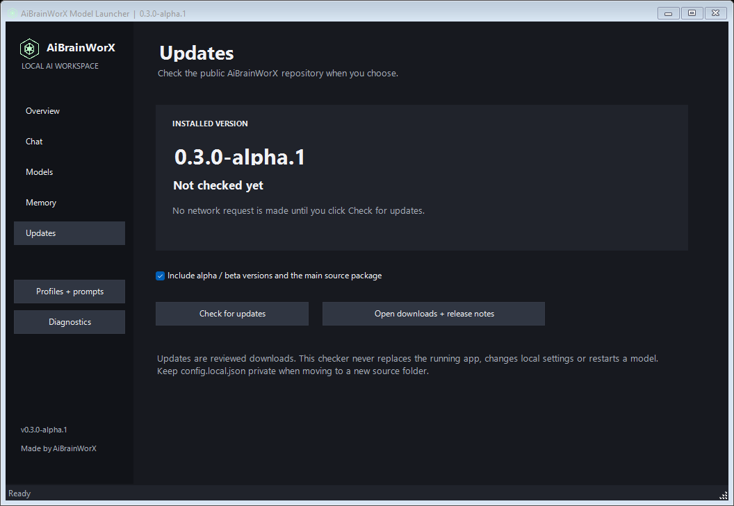 Check GitHub versions explicitly; no automatic installation or restart.
